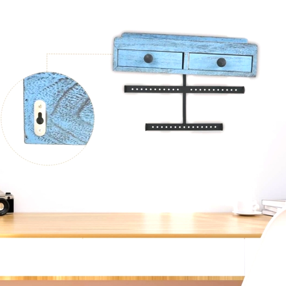 2 Drawers Blue Earrings Jewelry Wall Display - NWOB
